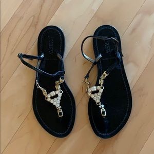 J Crew black jeweled sandals
